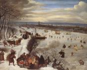鲁卡斯 凡 瓦肯博赫 : View of Antwerp with the Frozen Schelde